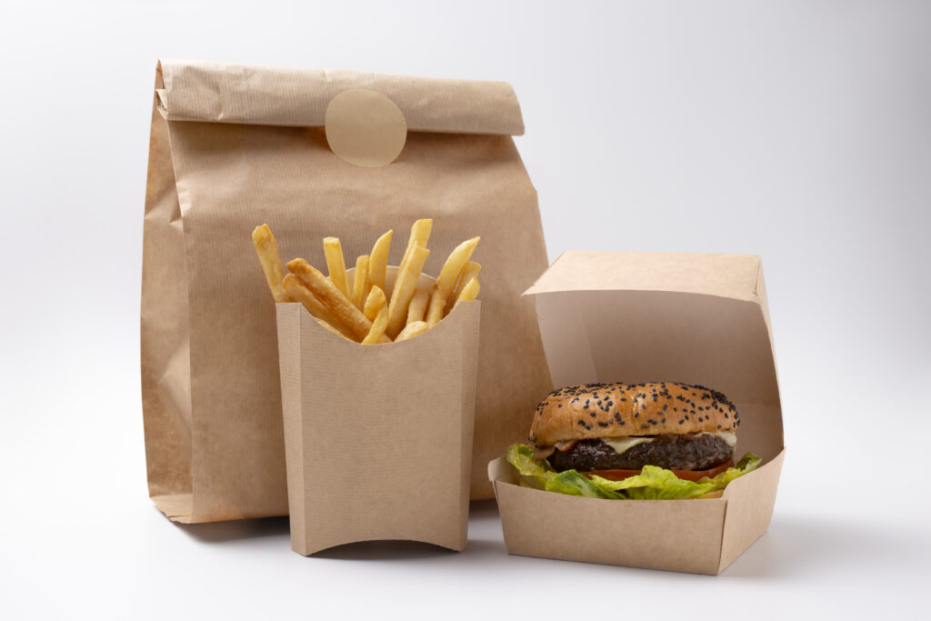 A picture of a custom burger box and packaging