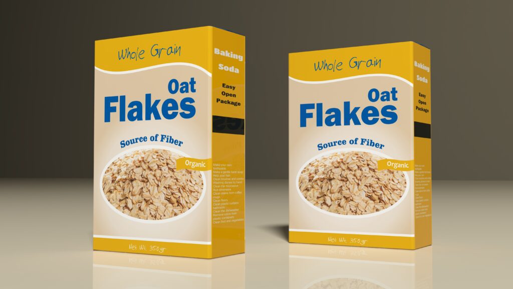 two custom cereal boxes on colored background. 
