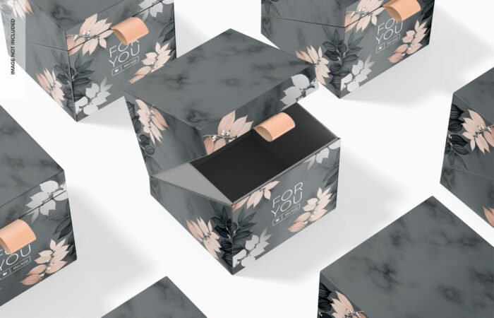 black color designed Custom cube boxes on a white surface
