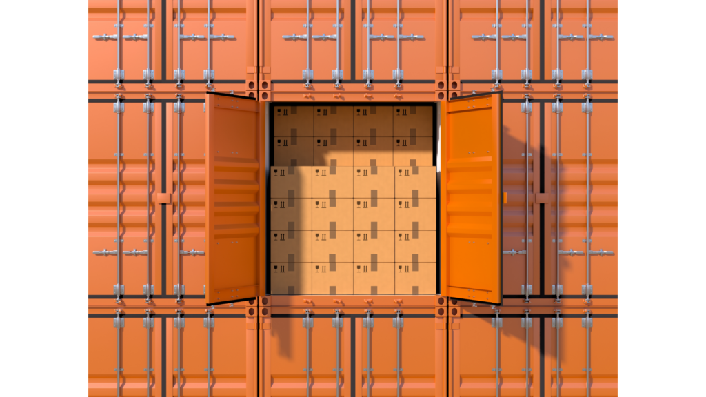 freight boxes inside an opened orange color container