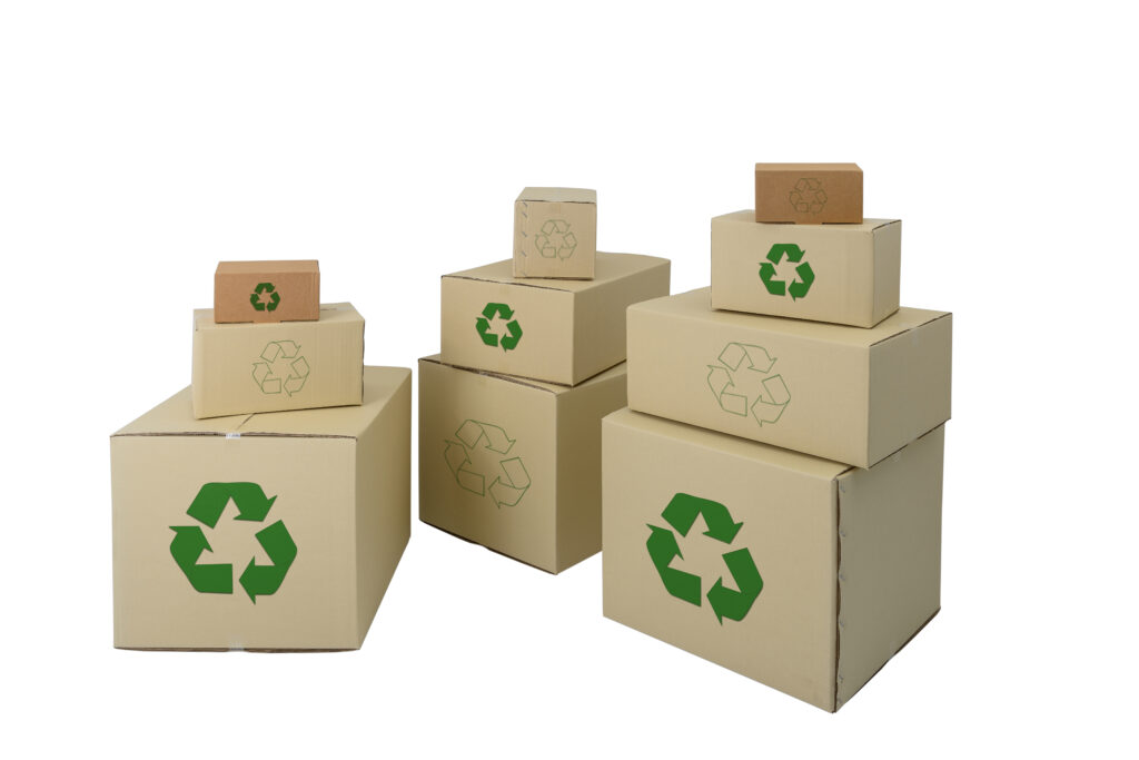 set of recycled Cardboard Boxes on a white surface