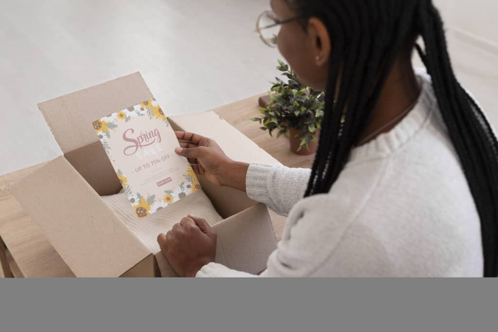 happy client with their subscription box packaging delivered