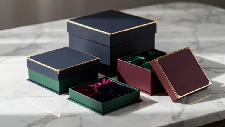 luxury rigid boxes on marble surface
